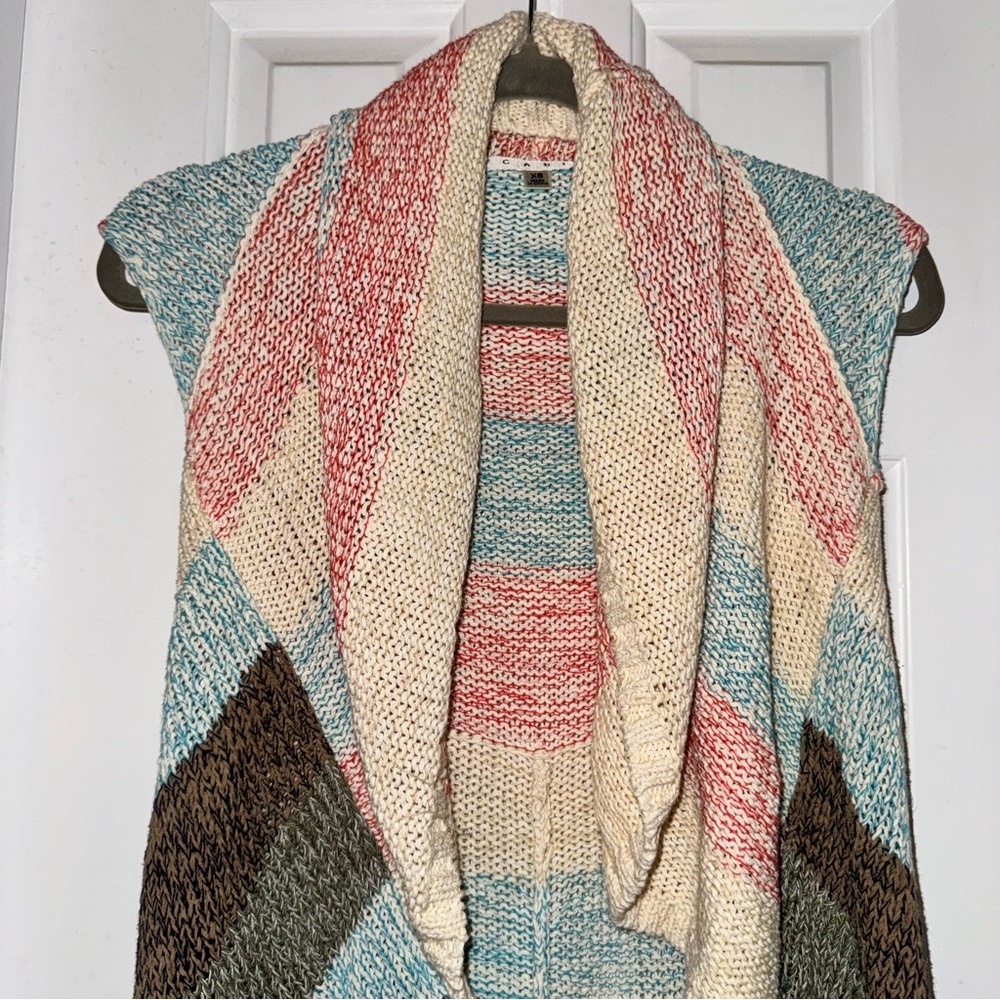 CABI Line Up Circle Vest open fit sweater vest shrug pink blue cream gray XS - Picture 5 of 10